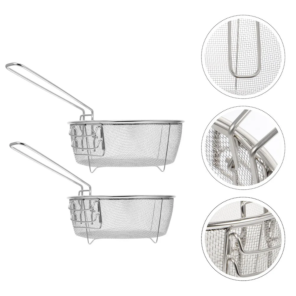 

2Pcs Kitchen Stainless Steel Frying Basket Heat Resistant Handle Cooking Tool for Fried Food Chips Meat Wontons