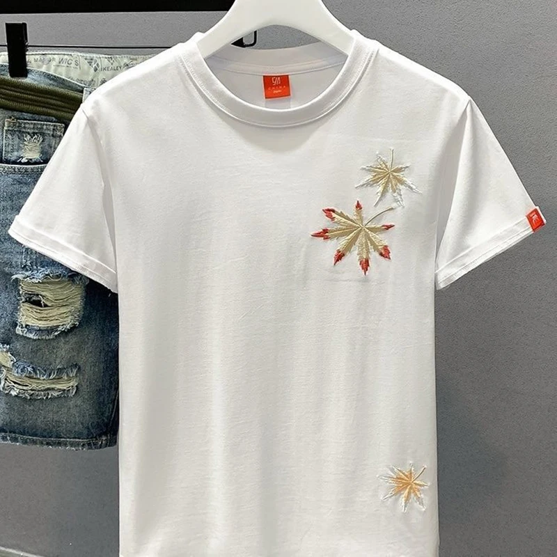 Men 2026 Summer Phoenix Embroidery Short Sleeve Loose Round Neck National Trend Casual Versatile Streetwear Back Print Tee