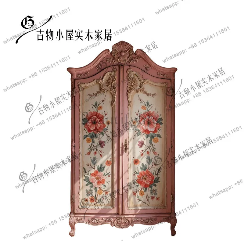 

Pastoral carved wardrobe French retro gold painted bedroom multi-functional locker/customizable
