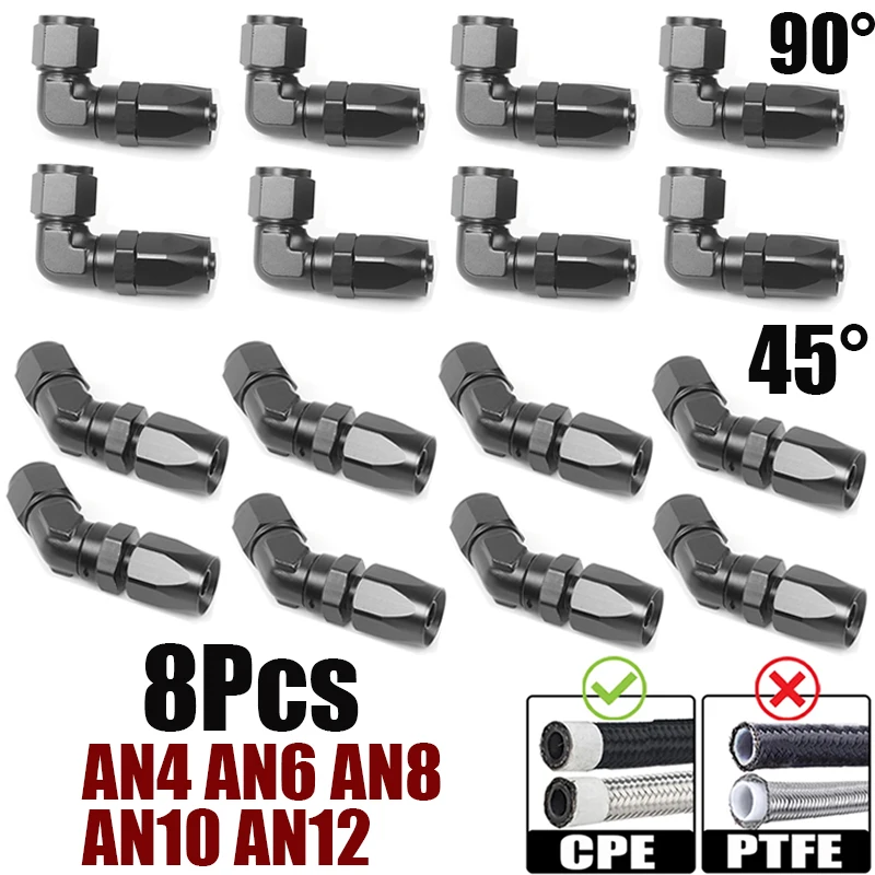 

8 шт. 45 градусов 90 градусов, алюминий, AN4, AN6, AN8, AN10, AN12, кованый, стандартный адаптер для масляного радиатора CPE, топливной линии