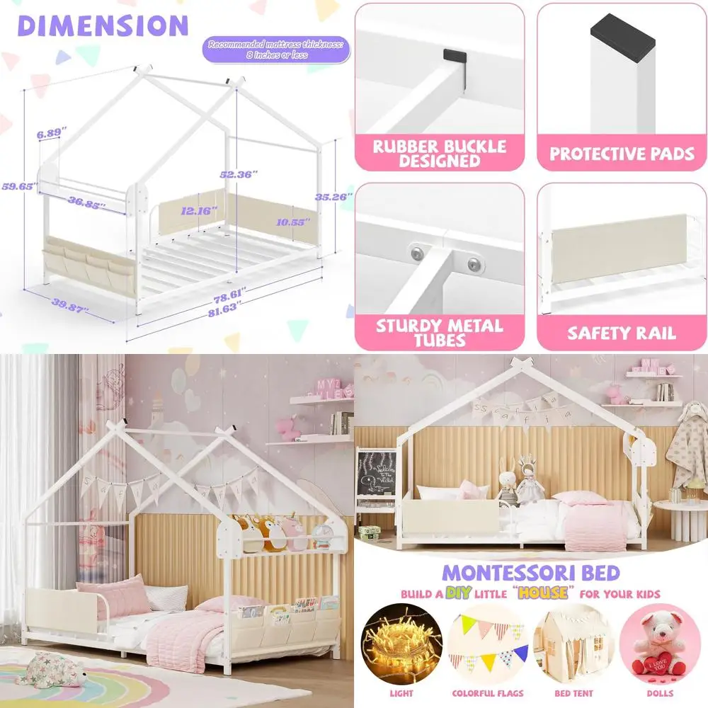 

Белая металлическая двухъярусная кровать размера «твин» с местом для хранения для детей, не требует пружинного блока