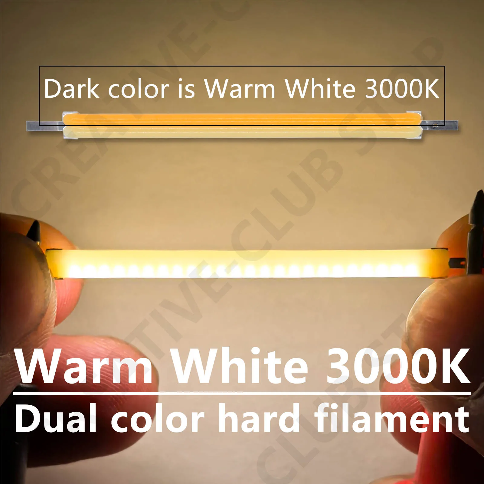 Dwukolorowy twardy żarnik 54 mm Ciepła biel 3000 K i zimna biel 6000 K LED cob Filament DC3V Dioda elektroluminescencyjna DIY Części lampy