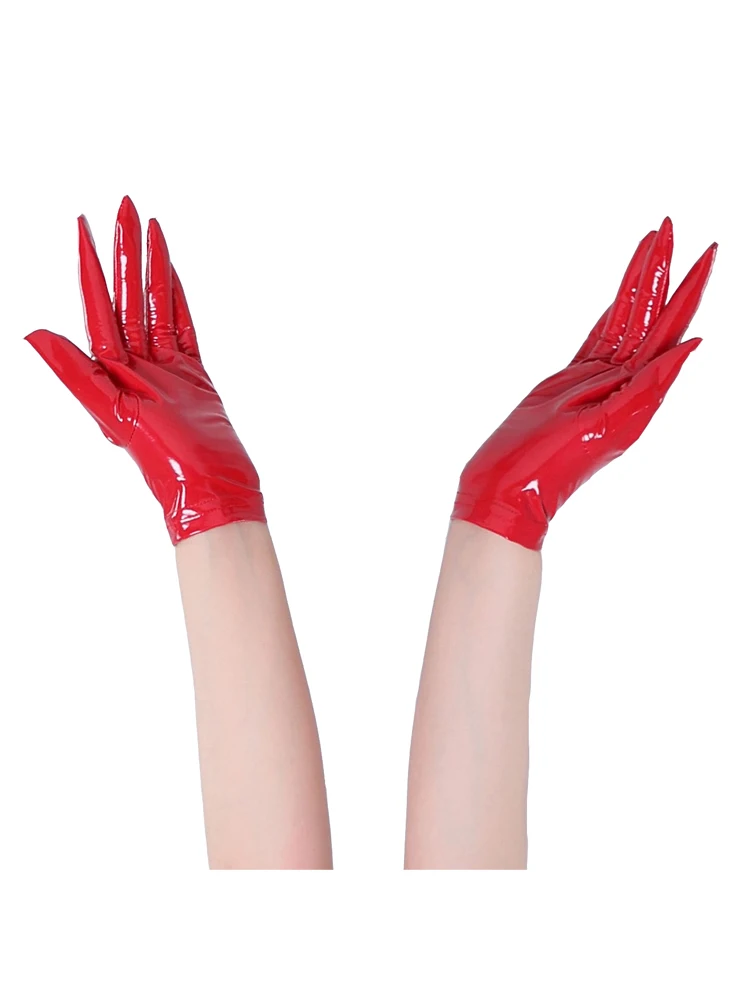 

Wet Look PVC Short Gloves Shiny PU Leather Cosplay Sexy Separated Fingers Guantes Dance Performance Luvas Gothic Clubwear Glove