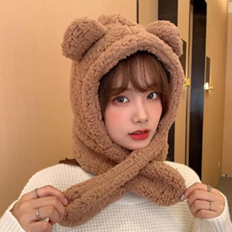 เด็ก WARM Plush หมวก Fluffy ฤดูหนาว WARM หมวกน่ารักหู Plush Earflap หมวกผ้าพันคออุ่นหมวกสําหรับหญิงสาวเด็ก