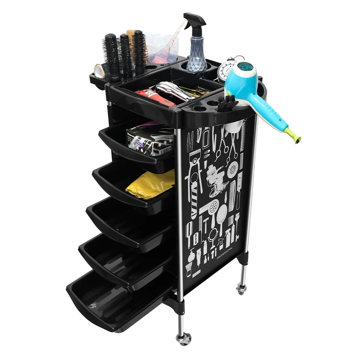 

Salon Hairdressing Tools Storage Cart Barbershop Hairstylist Rolling Trolley Beauty Large Capacity Moveable Barber Station Tools