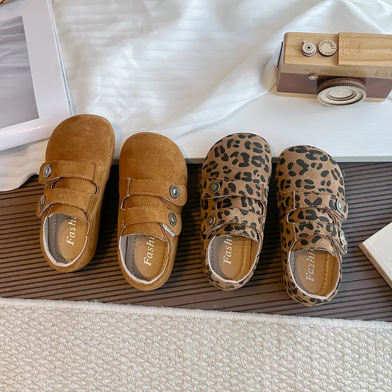 Kids Two Strap Shoes, Toddler Boys Girls Hook and Loop Vintage Slides for Spring Summer Autumn, Suede Soft Sole Casual