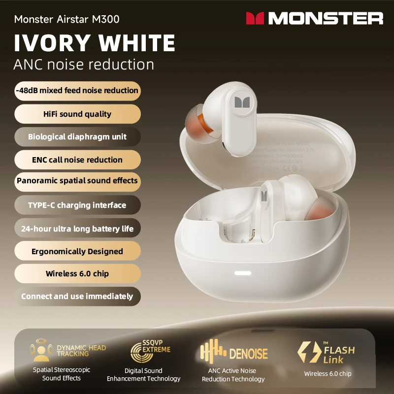 Monster AIRSTAR M300 OWS Gaming Draadloze Koptelefoon Bluetooth 6.0 Oorclip Sportoordopjes HD Oproepen Ruisonderdrukkende Hoofdtelefoon