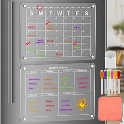 Magnetic Whiteboard Fridge Planner Board Reusable Dry Erase Board Schedule Acrylic Blank Board Monthly and Weekly Memo Calendar