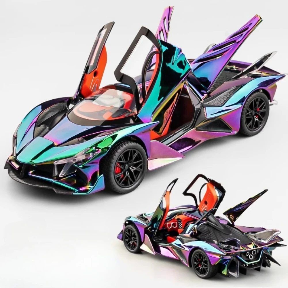 

1:24 Scale Apollo Evo IE Super Car Model Toy Metal Body Sound Light Scissor Doors Opened Miniature Vehicle Desktop Ornaments