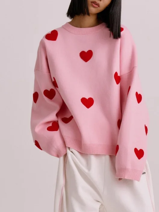 เสื้อสเวตเตอร์ไหมพรมทรงหลวม แขนยาว คอกลม สไตล์ลำลอง สำหรับผู้หญิง ใส่ได้หลายโอกาส สวมใส่สบาย ผลิตจากผ้าฝ้ายเนื้อนุ่ม แฟชั่นฤดูใบไม้ร่วงและฤดูหนาว