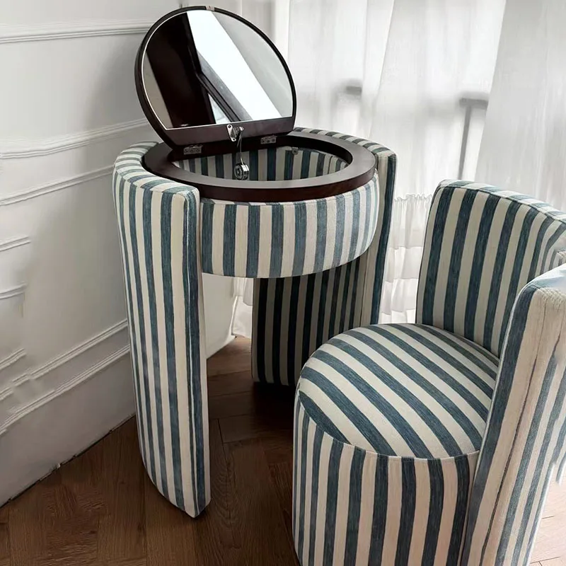 Makeup Bedroom Dressers Girl Drawers Luxury Style Trendy Chair Vanity Table Storage Mirror Fabric Coiffeuse De Chambre Furni