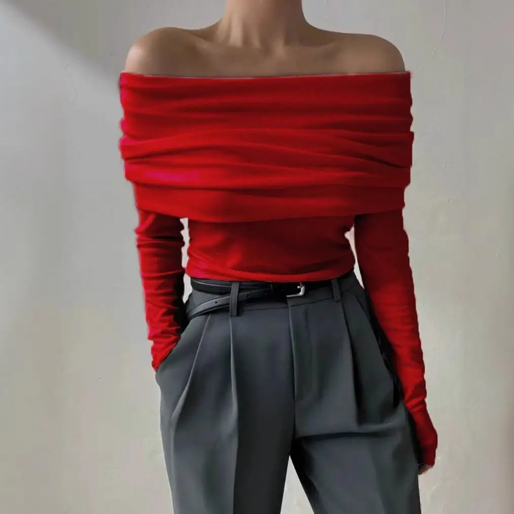 

Slimming Knitted One oulder Faionable High End Exposure Design Wrap Chest Sweater European Sle Women's Midweight Knitwear