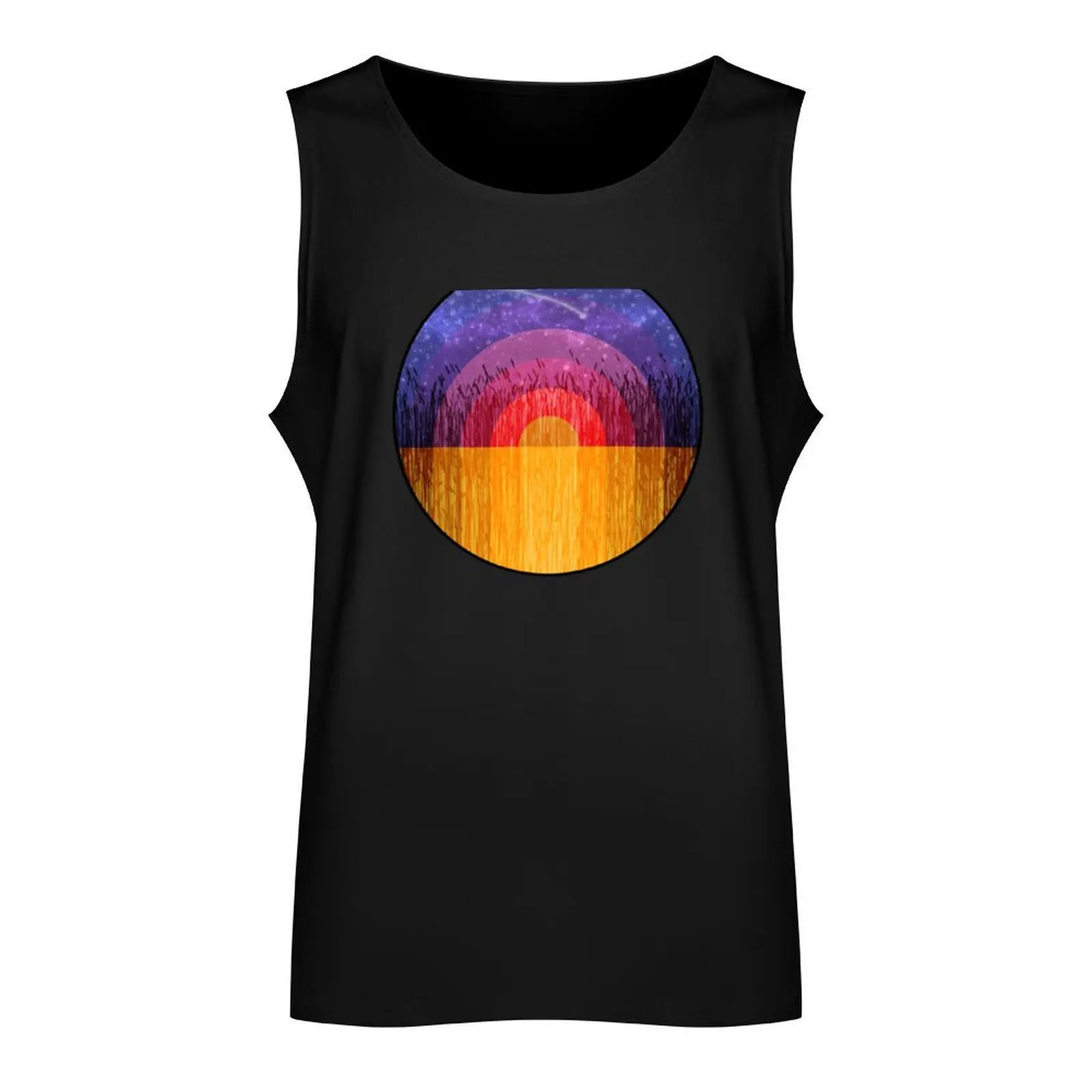 Vintage and Retro Inspired Canadian Prairie Sunset Graphic Design Tank Top t-shirt Men's mens clothing male top