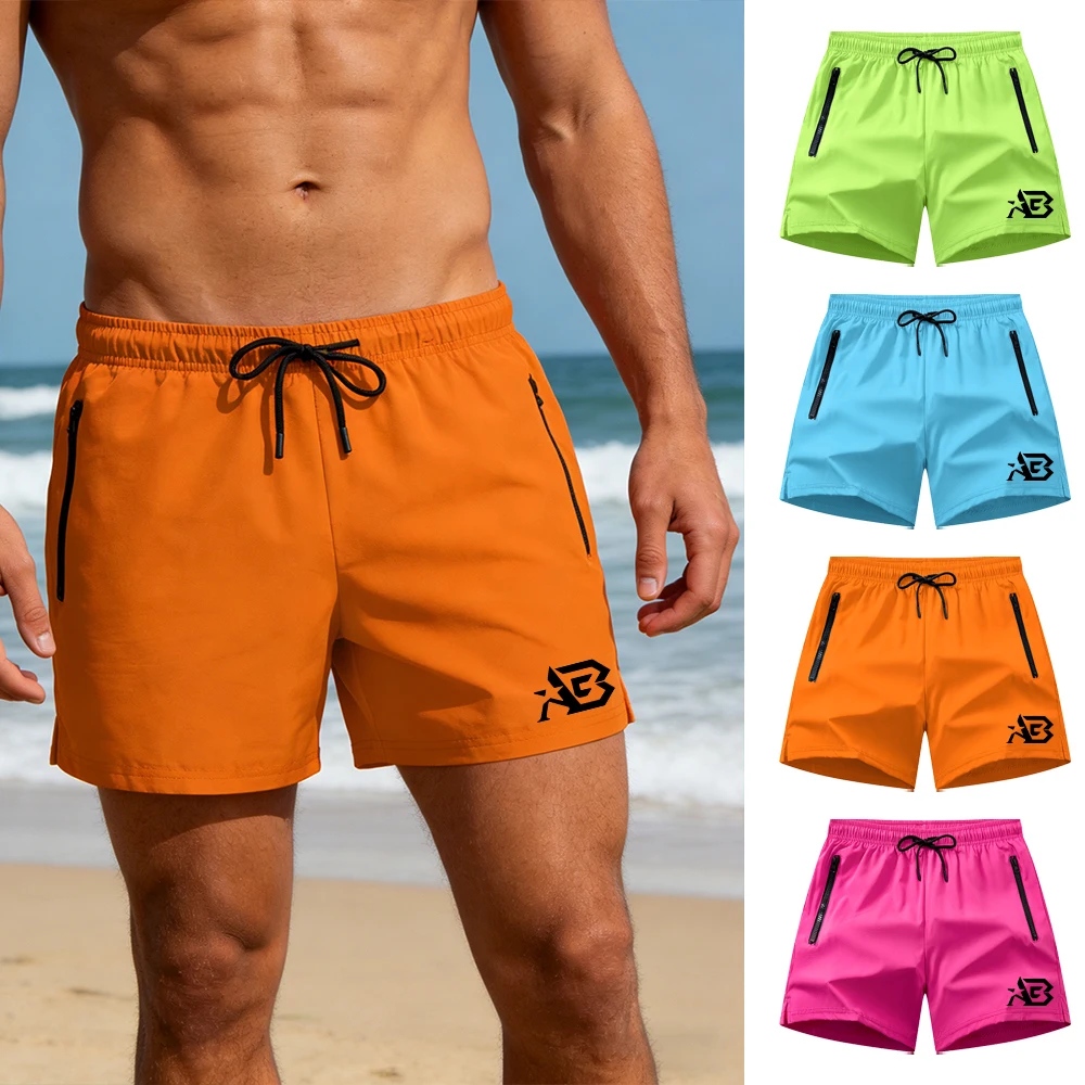 

Мужские спортивные шорты с буквенным принтом, повседневные и стильные, с сетчатой подкладкой, двойными карманами на молнии, для плавания и серфинга.