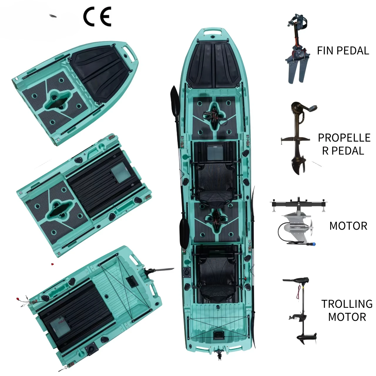 

Functional Two Persons or One Person Sea Fishing Modular Pedal Kayak Available with Flipper Propeller and Trolling Motor