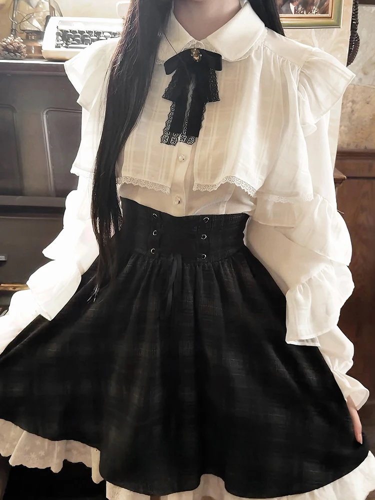 Ele Long Sve Lace Trim irt Set gonna scozzese a vita alta autunno inverno da donna Faionable Preppy Sle Abbigliamento casual