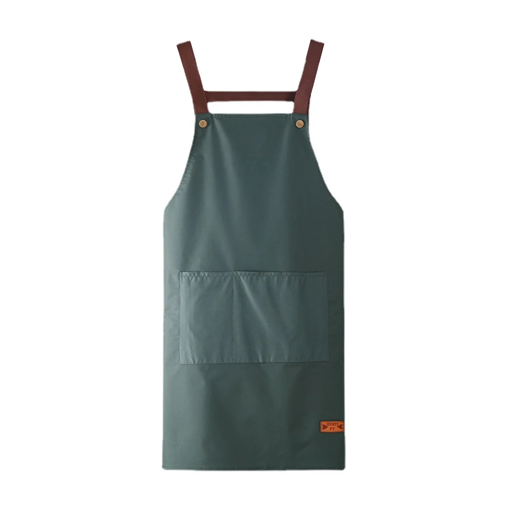 Fashionable Dark Green Waterproof Apron For Outdoor Barbecue And Home Kitchen Use -1PCS