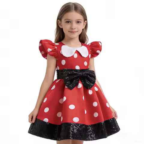 0-6 Year Old New Children's Birthday Party Girl Princess Dress Performance Party wave point Girl Elegant Evening Dress Mouse Hea