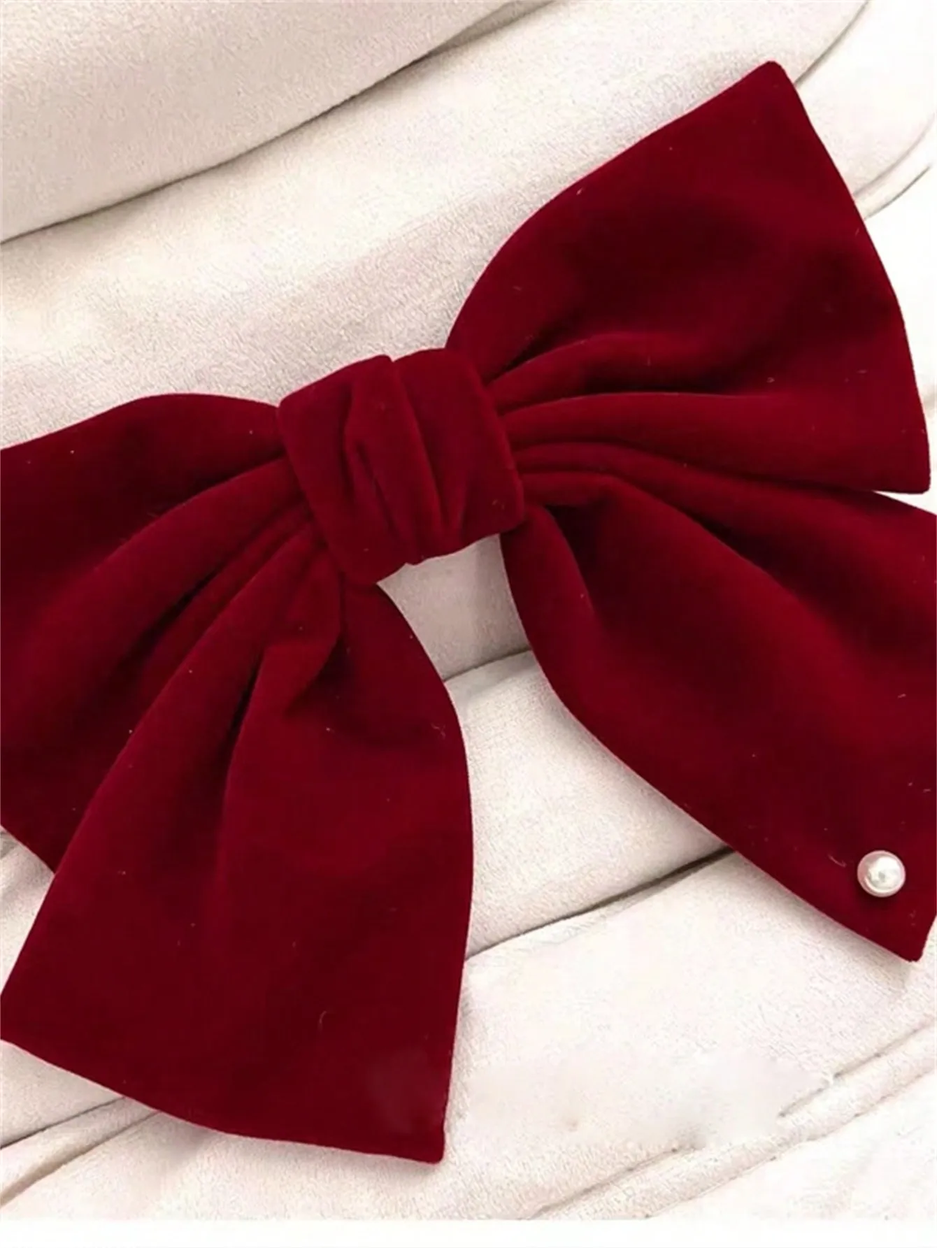 1 Ladies vintage French velvet large bow imitation pearl delicate fashion style top clip hairpin back head everything hair clip