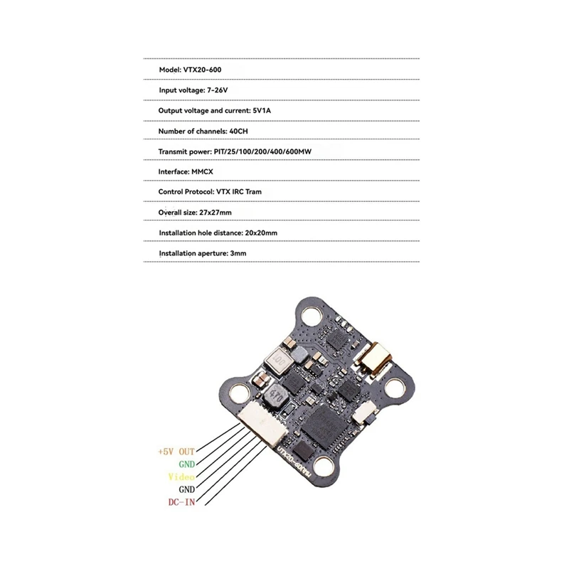 5.8G 40CH VTX FPV Transmitter 25/100/200/400/600mW 7-26V Adjustable VTX for RC Long Range FPV Racing Drone-ELEC