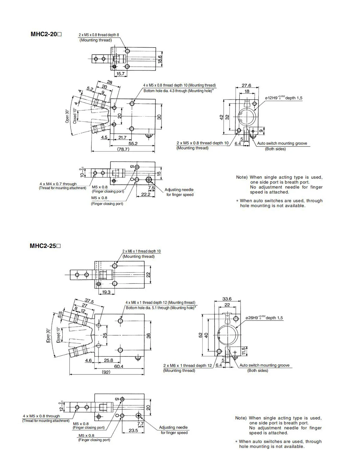MHC2-10D MHC2-16D MHC2-20D MHC2-25D Winkel-Ausführung Doppeltwirkender Luftgreifer Standard-Pneumatikzylinder – Detail 9