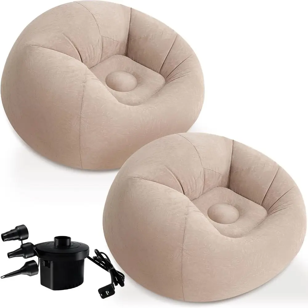 

2 Pack Inflatable Bean Bag Chairs with Electric Air Pump Inflatable Chairs Blow up Couch Folding Portable Inflatable Lazy Sofa f