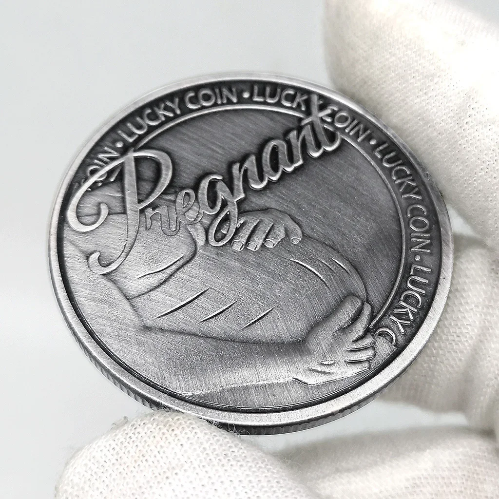 Mother-to-be Souvenir Coin Pregnant Woman Four-leaf Clover Silvery Plated Lucky Coins Special Gift for Mom