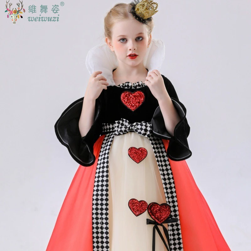 ハロウィンカーニバル不思議の国のアリス妖精女王ガール-cos-ステージパフォーマンス衣装かわいいクールポーカープリンセス子供衣装