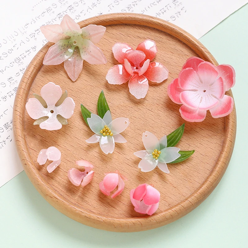 1pcs Simulation Peach Blossom Daffodil Resin Flower Green Leaf Heat Shrink Sheet Diy Handmade Jewelry Earrings Hairpin Material