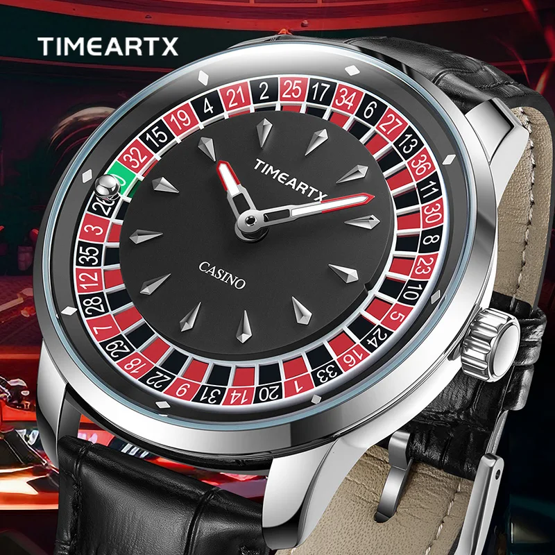 Timeartx ماركة 5031 ساعات كوارتز فاخرة جديدة رجل الروليت الأوروبي لعبة البوكر ساعة اليد حزام من الجلد