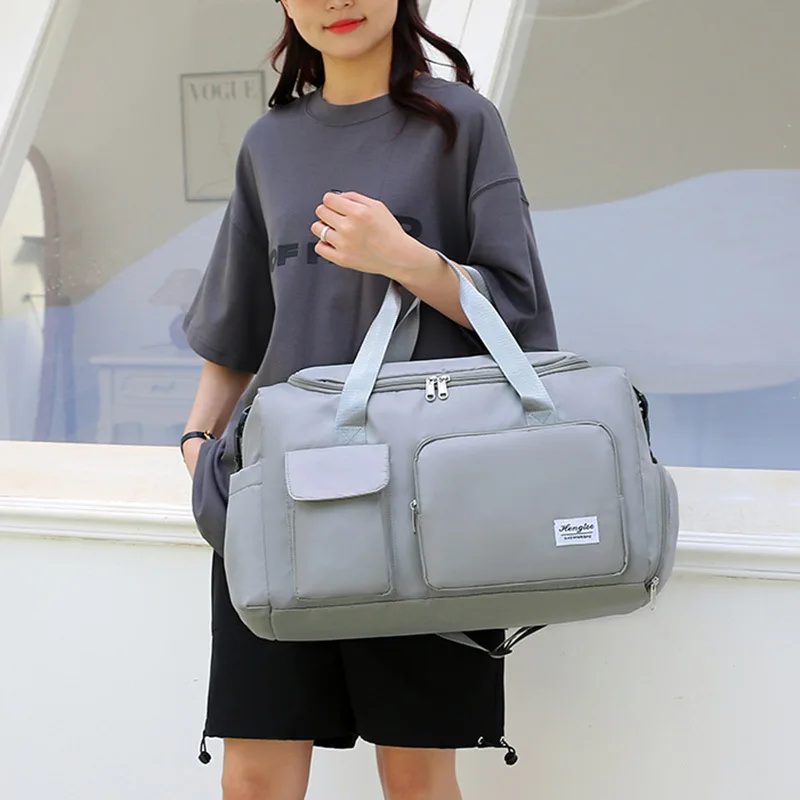 Large Capacity Travel Duffel Bag Oxford Handbag with Detachable Shoulder Strap MultiPocket Sports Gym Bag for Women Trip Fitness