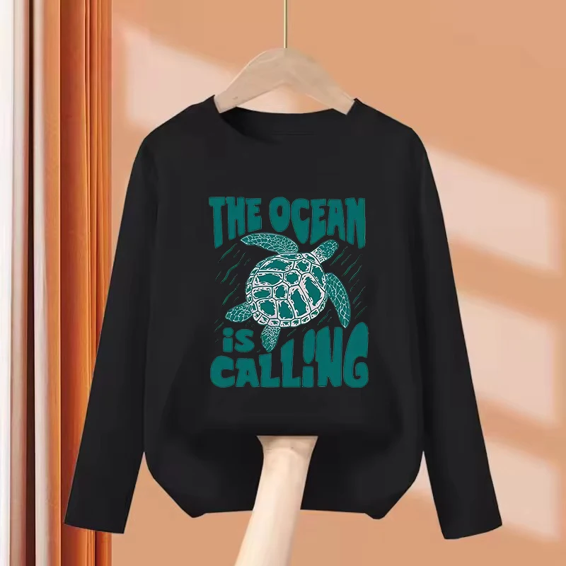 Long Sleeve Funny Sea Turtle Printed T Shirts Manga Kids Children's T-shirt Boys Girls Summer Spring Casual Top Tee