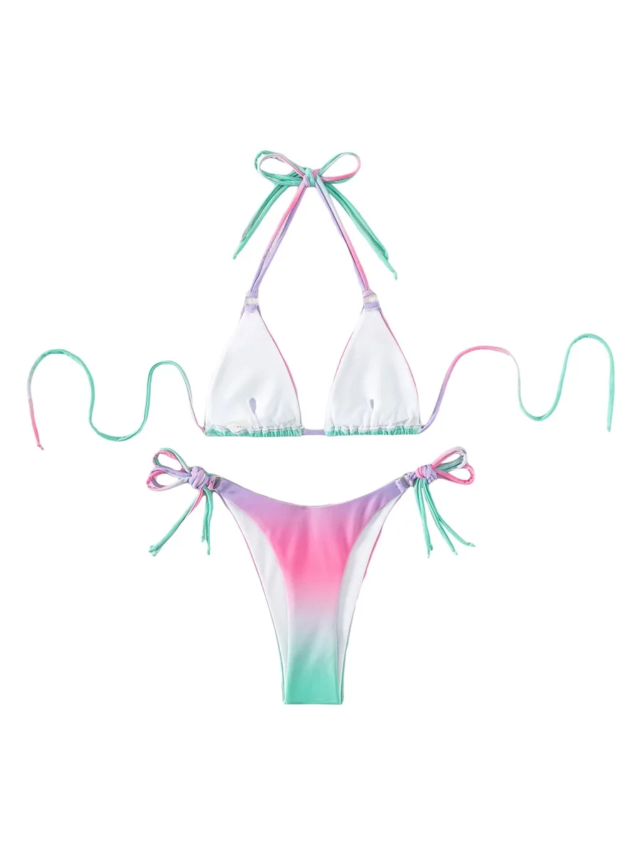 طقم بيكيني مكون من قطعتين للنساء ، ملابس سباحة سباغيتي ، حمالة صدر مثيرة ، ربطة عنق ، سراويل داخلية منخفضة الخصر ، بدلة سباحة