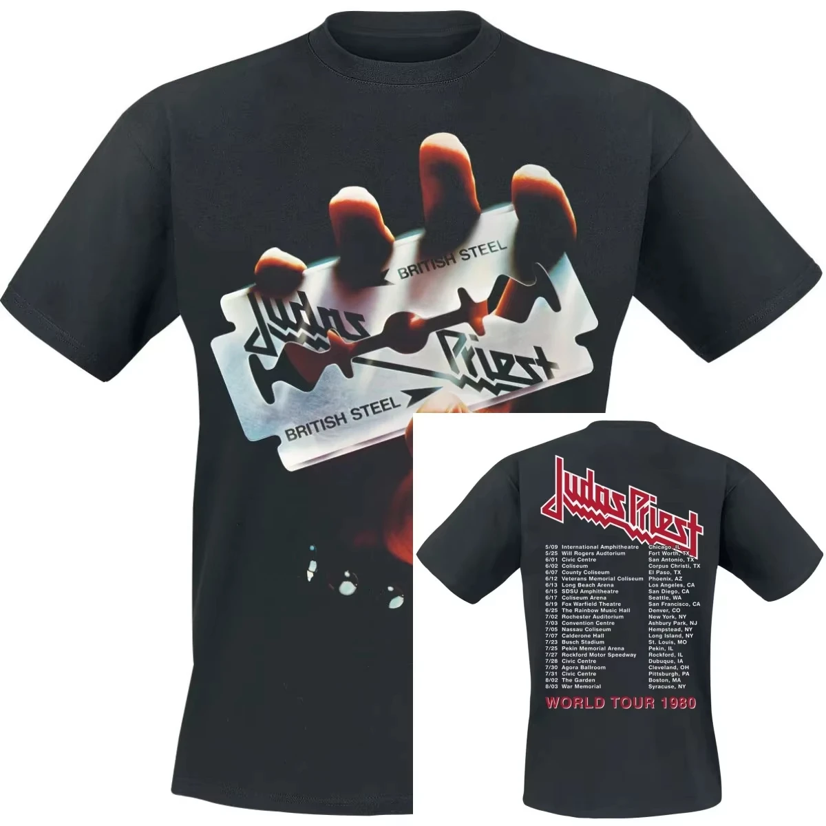Judas Priest British Steel World Tour 1980 Tour Dates Graphic T-Shirt Cotton Men Women Streetwear Tee