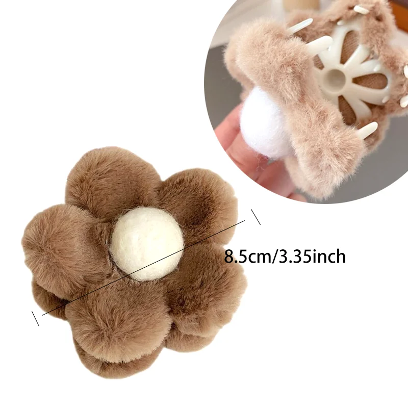 Winter Plush Floral Hair Claws Women Acrylic Sweet Coiled Hair Shark Clip