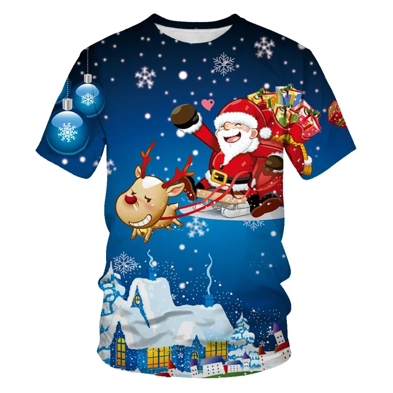 Kawaii Tshirts 3D Print Snowman Christmas Father Christmas Summer T Shirt Fashion Kids Casual Boys Girls Round Neck Tshirt Tops
