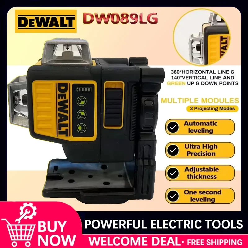 

Dewalt DW089LG 12V Lithium Battery 3 Sides*360 Degree Vertical Horizontal Green Light Level Meter Outdoor Solo Leveling Tool