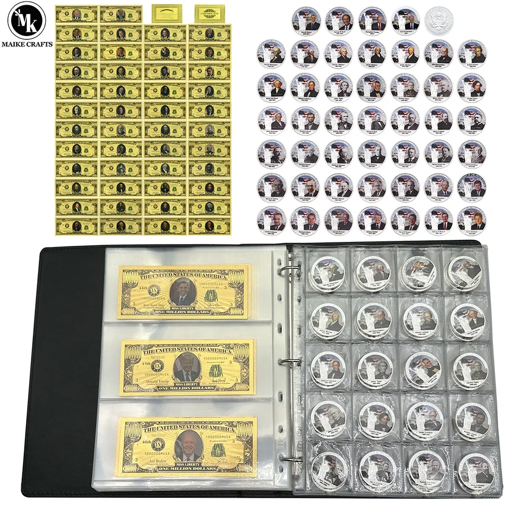 

46 Presidents of The United States Gold Foil Banknotes and Silver Coin Commemorative Book Collection Business Gifts