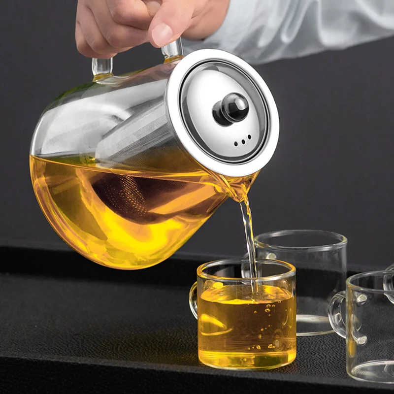 HMLOVE Heat Resistant Glass Teapot With Stainless Steel Tea Strainer Infuser Flower Kettle Kung Fu Teawear Set Puer Oolong Pot