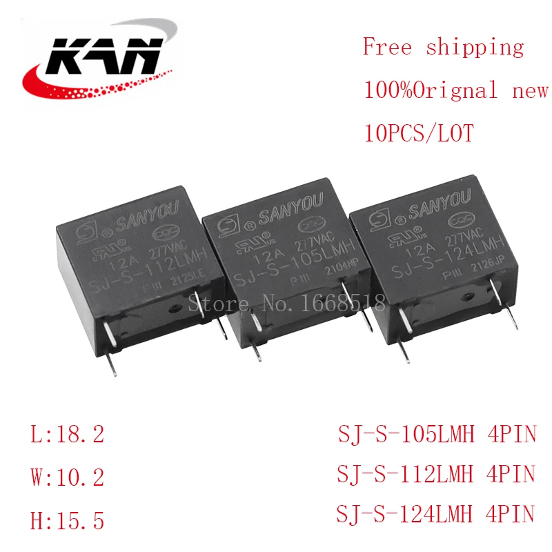 Free shipping 10pcs relay SJ-S-105LMH SJ-S-112LMH SJ-S-124LMH 5VDC 12VDC 24VDC 12A 277VAC 4PIN Original New