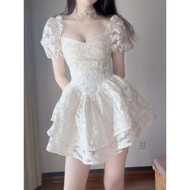 

Summer Women's French Retro Waist-Cinching High-End Elegant Puff Sleeve Princess Dress Gentle Style Puffy Dress