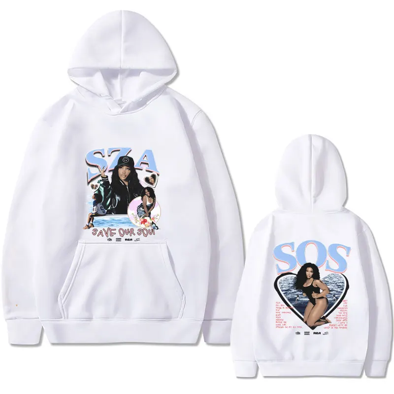 Sudadera con capucha con estampado gráfico SZA SOS Save Our Soul para hombre y mujer, suéter Unisex de estilo Hip Hop y Rock, ropa informal de lana de algodón