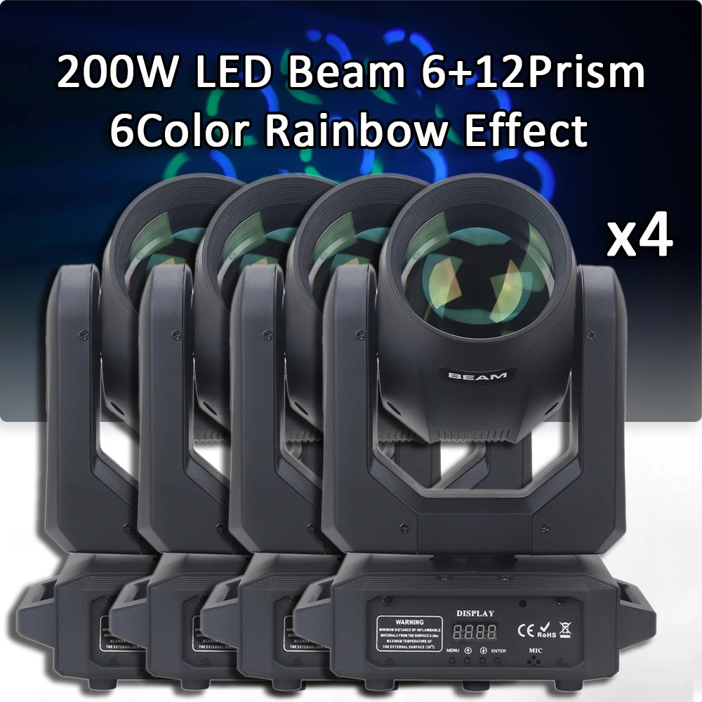 

4Pcs/Lot YUER200W LED Spot Beam Moving Head Light 6+12 Rotating Prisms DMX512 Stage Light EffectFor Live Show DJ Nightclub Party