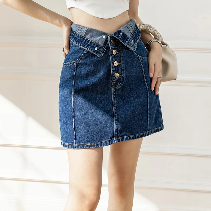 

Джинсовая юбка А-силуэта с высокой талией для женщин, весна-лето 2025, облегающая короткая юбка с эффектом похудения, осень