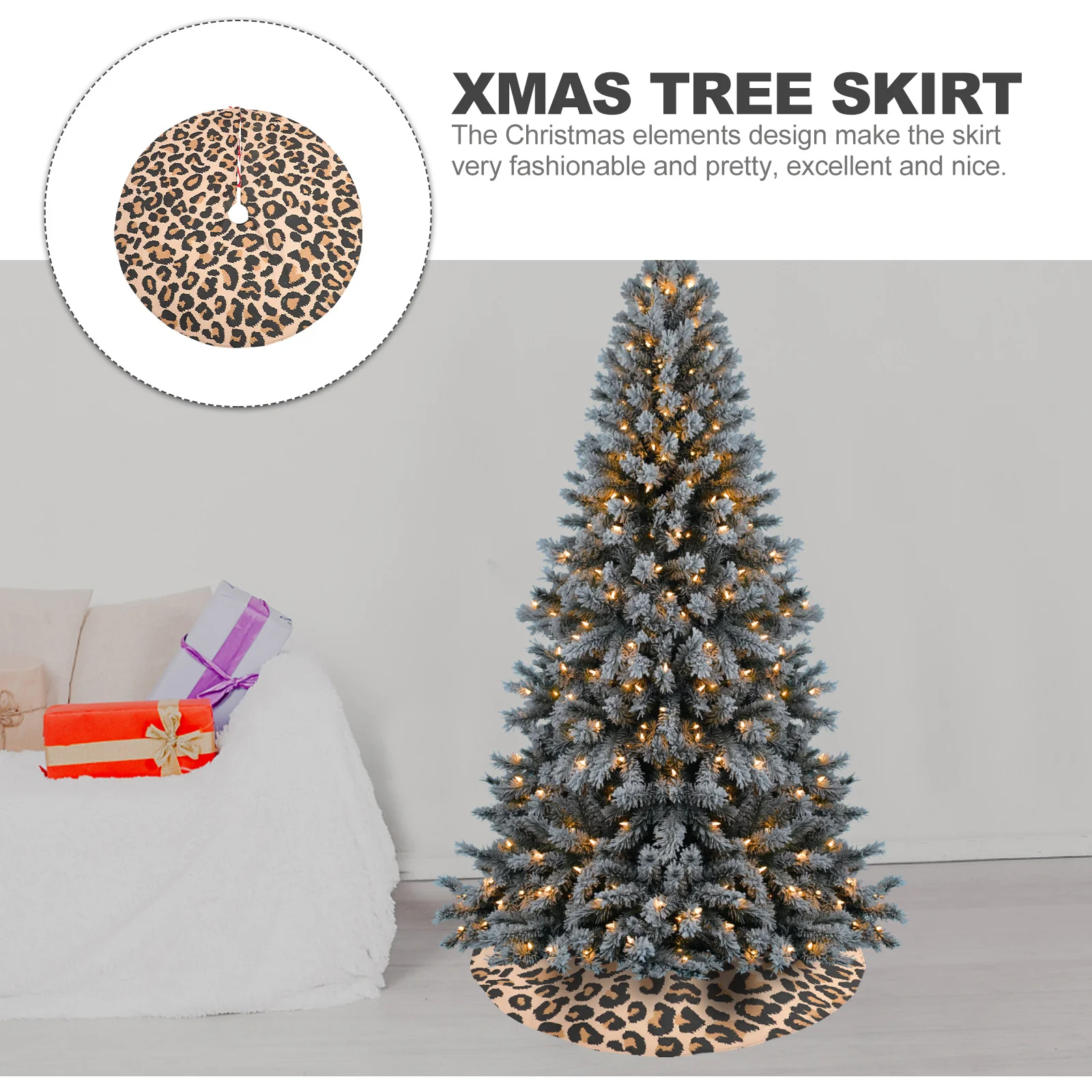

Christmas Tree Skirt Leopard Print Knitted Xmas Bottom Skirt Holiday Red Tree Rug Protector Xmas Decoration