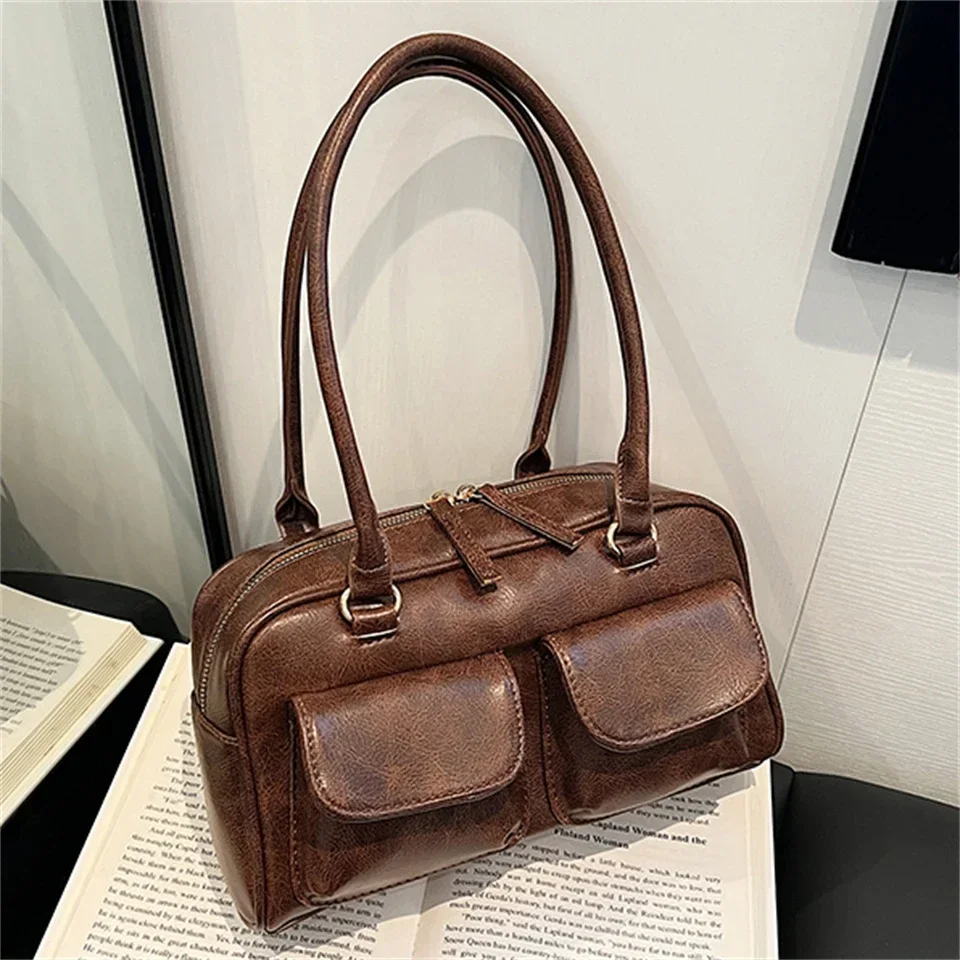 

Vintage Women Business Shoulder Bags Simple Ladies Commute Tote Bag Pu Leather Female Underarm Bag Burgundy Large Handbags Purse