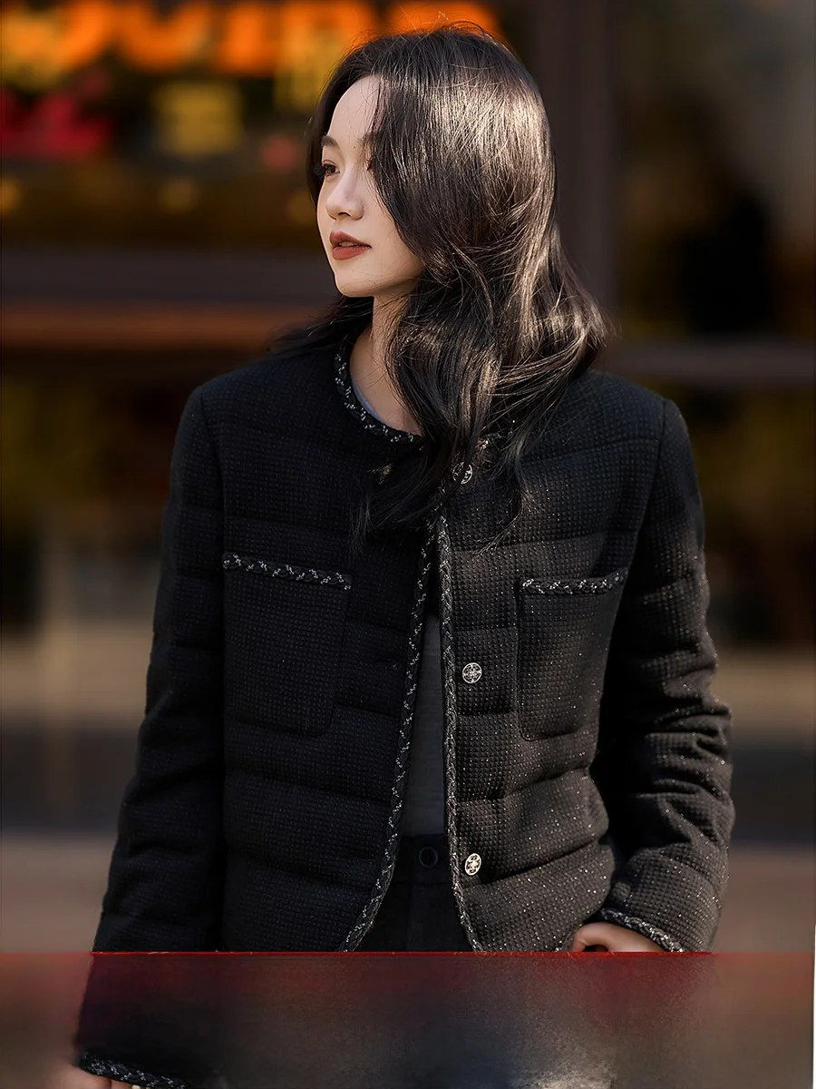 

Modern Knitted Woolen Goose down Jaet Women's Coat Warm Fraant Xianhange Vintage Retro Classic Sle