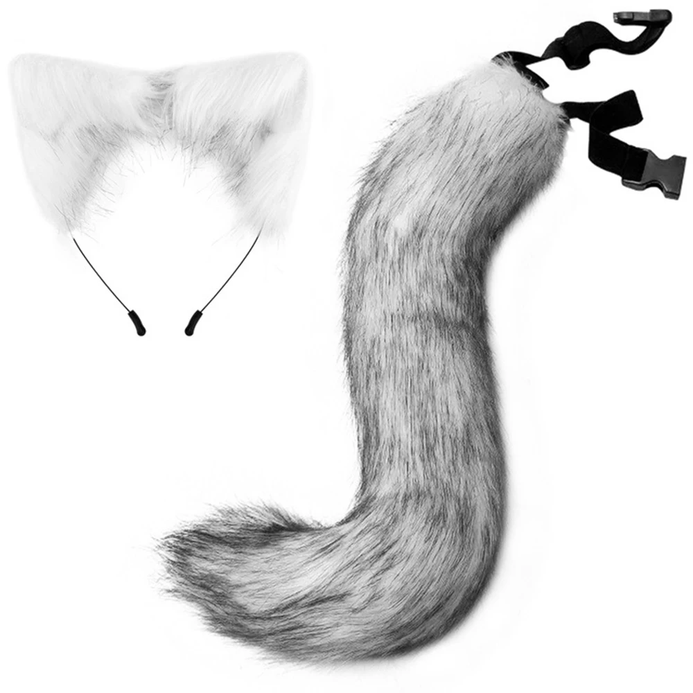 Fox Ears and Tail Set Faux Fur Cat-Foxes Ears Headband With Tail Set Tail Foxes-Cat Ears Paw Gloves Tail Halloween Cosplay-Props