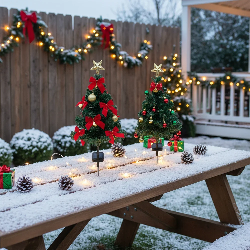 

Solar Powered Outdoor Christmas Tree Decoration With LED Lights, Bells And Balls, Waterproof Garden Holiday Decorations
