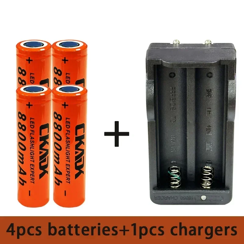 100% Original 18650 3.7V 8800mAh Rechargeable Lithium Battery with 10A Discharge, Suitable for 18650 Battery+charger